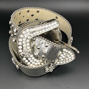 Silver Leather Bling Belt